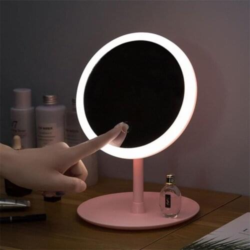 Professional USB Rechargeable Makeup Mirror With LED Light Desktop Detachable Storage Base LED Touch Screen 40#1228