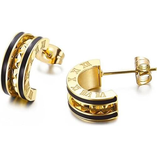 Stainless Steel Women Men Gold Black Tone Hoop Earrings Jewelry Minimalism Simple Earrings Gift For Him