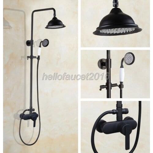 Black Oil Antique Brass Bathroom Single Lever Mixer Rain Shower Faucet Set Wall Mounted Taps with Hand Spray lhg157