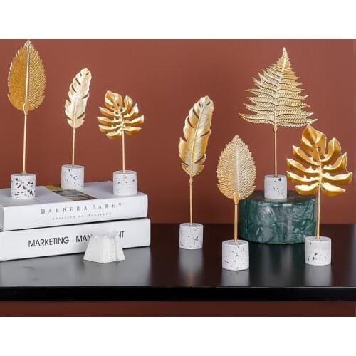 Modern home decoration office accessories for living room piecies home decor statues Leaves Statue miniature metal Ornaments