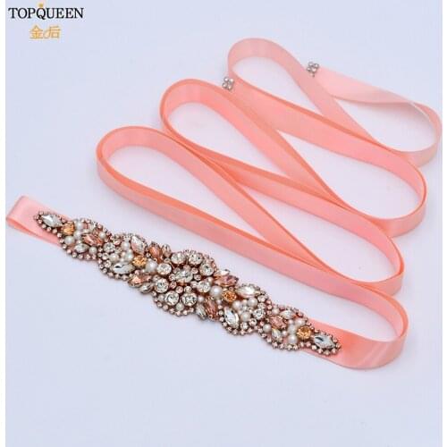 TOPQUEEN S426 luxury Rose Gold Wedding Belts Rhinestone Belts for Women Pearl Wedding Sashes Formal Gown Jeweled Ladies Belt