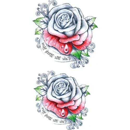 Waterproof Temporary Tattoo Sticker Watercolor Rose Peony English Alphabet Fake Tattoos Flash Tatoos Arm Body Art for Women Girl