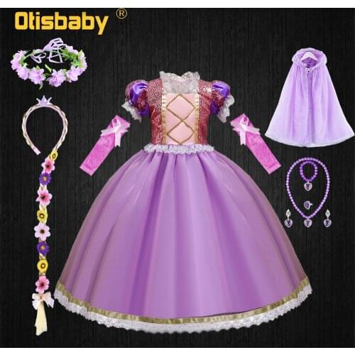 Tangled Toddler Rapunzel Dress Summer Flower Girl Pink Puff Sleeve Dresses Halloween Sofia Costume Child Performance Tutu Dress