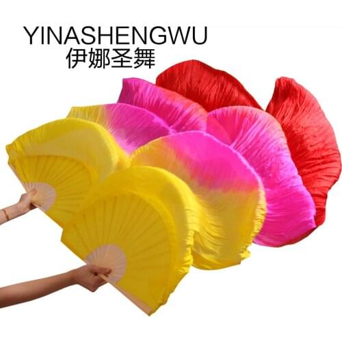 New Arrivals Stage Performance Dance Fans 100% Silk Veils Colored 180cm Women Belly Dance Fan Veils (2pcs) yellow+rose+red