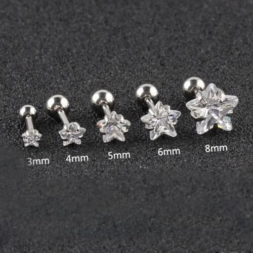CZ Clear Crystal Gem Korean Zircon Earrings Ear Stud Stone bone Nails Round Star Heart Square Tragus Steel 16G Women Jewelry