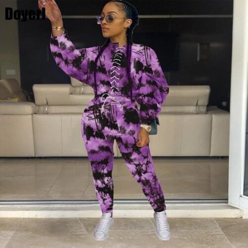 Tie Dye 2 Piece Tracksuit Women Sportwear Two Piece Set Crop Top and Sweat Pants Set for Women Matching Sets Outfits Sweatsuit