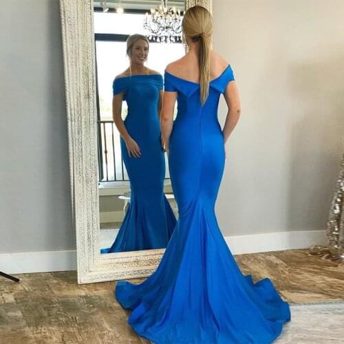 Royal Blue Evening Dresses Mermaid Style Off The Shoulder Formal Party Dresses Sweep Train 2019 Evening Gowns Vestido De Festa