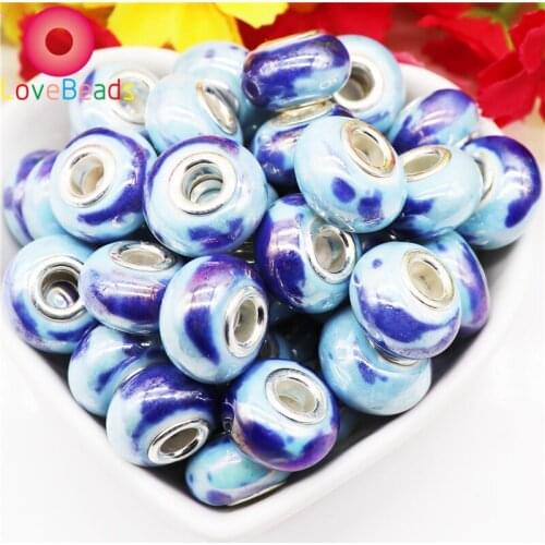10Pcs Paint Color Glass Murano Charms Big Hole Round Loose Beads Spacer Fit Pandora Bracelet Chain Necklace DIY Women Jewelry