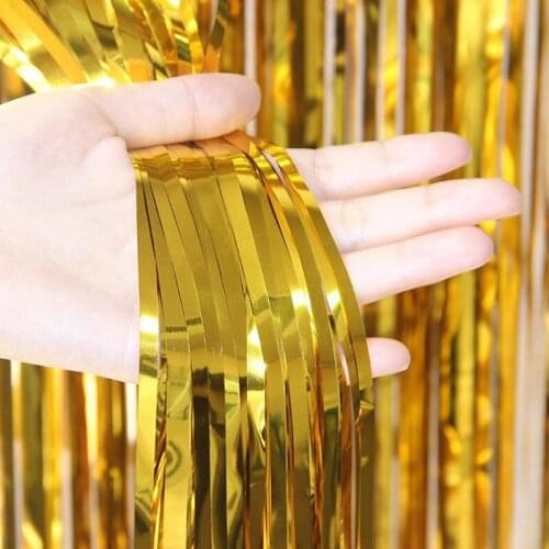 2m Party Backdrop Curtain Glitter Gold Tinsel Fringe Foil Curtain Birthday Wedding Event Decoration Photo Zone Anniversary Decor