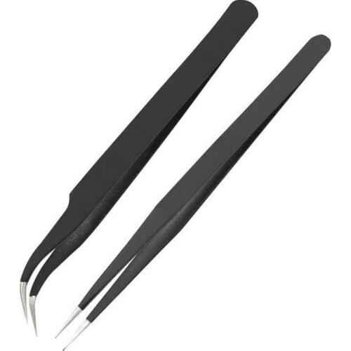 2pcs Stickers Stainless Clips Straight/Curved Nail Art Tweezers Nippers Pointed Elbow Antistatic Tools Picking Alloy Rhinestones