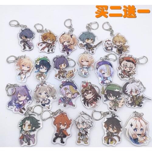 2021 Genshin Impact Game Anime Acrylic Pendant Keychains Kaeya Lisa Klee Amber Keyring Gifts Traveler Venti Paymon Brabara Diluc