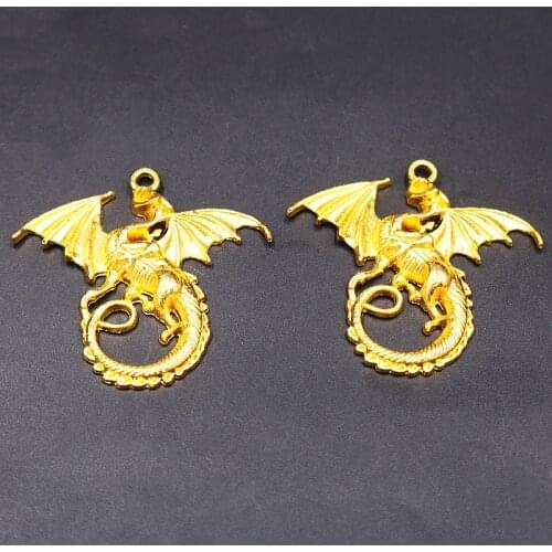 4pcs Golden Color Evil Dragon Pendant DIY Charms Retro Necklace Earrings Jewelry Crafts Metal Accessories 46*43mm P701