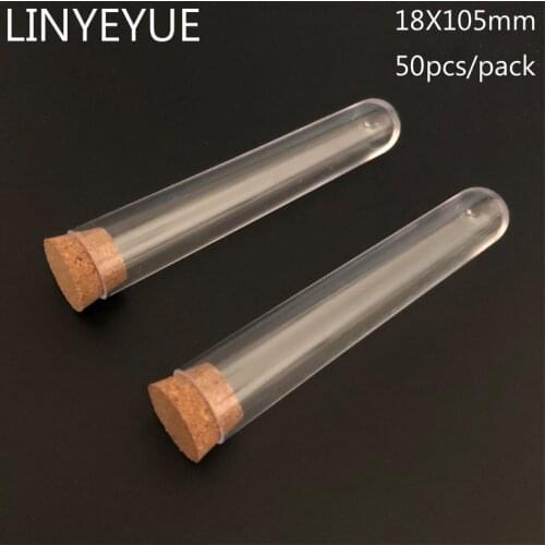 50pcs/pack 18x105mm Plastic Test Tube With Cork Stopper U-shape Bottom Laboratory Empty Scented tea Tubes Wedding favours