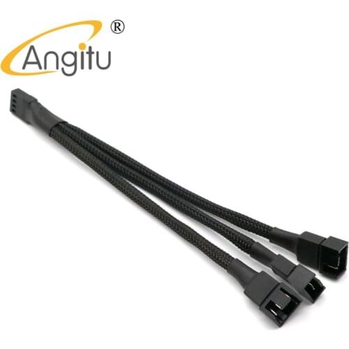 Angitu 4Pin Fan 3Way Black Sleeved PWM Splitter Power Cable