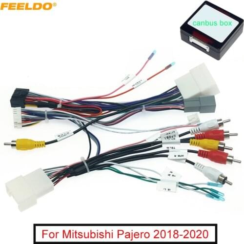 FEELDO Car 16pin Audio Wiring Harness With Canbus Box For Mitsubishi Pajero Aftermarket Stereo Installation Wire Adapter