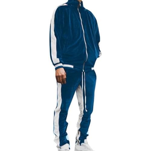 Velvet tracksuit mens sets Contrast Colors Turn-down Collar Sports Tops Elastic Waist Pants sweatsuit спортивный костюм мужск