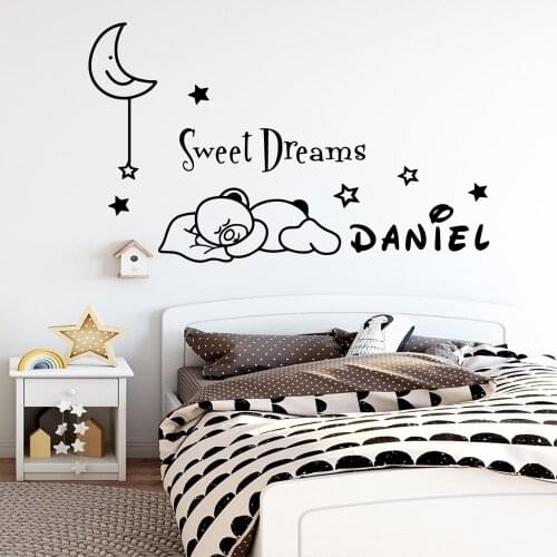 Free Shipping Custom Name Sweet Dreams Wall Decal Art Vinyl Stickers For Kids Rooms Decoration Removable Decor Wall Decals