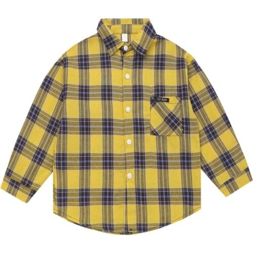 Childrens clothing boys cotton long-sleeved plaid shirt new spring / autumn big virgin shirt lapel 4-12 years old