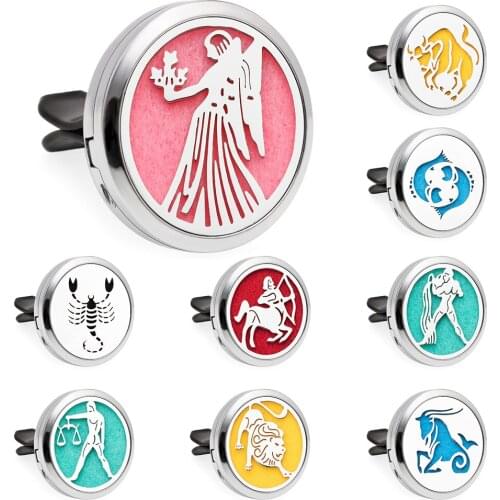 Twelve Constellations Essential Oil Perfume Car Diffuser 30mm Magnetic Open Locket 10pcs Pads Free