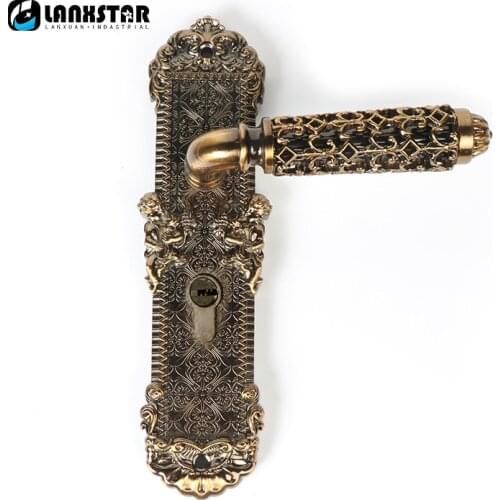 European Luxury Mute Locks Gold Hollow Process Handle Locks Mahogany Double Tongue Locks Carved Interior Zinc Alloy Indoor Lock