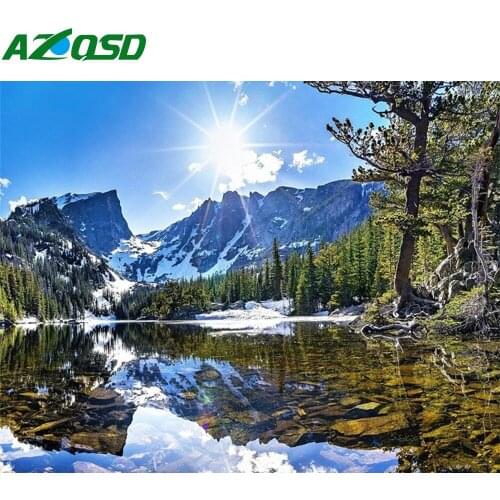 AZQSD Painting By Number Canvas Kits Natural Landscape DIY Unframe Acrylic Paint Coloring By Numbers Mountain Unique Gift
