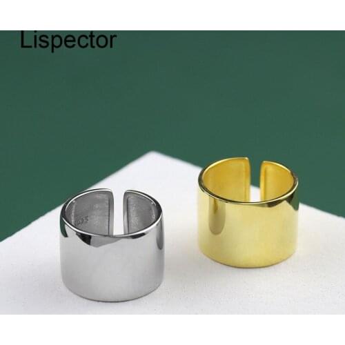 Lispector 925 Sterling Silver Minimalist Glossy Wide Rings for Men Fashion Simple Openwork Finger Rings Punk Party Jewelry