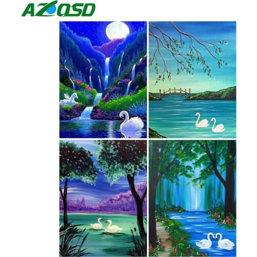 AZQSD Diamond Embroidery Swan Waterfall Mosaic Handmade Full Square Diamond Painting Animal Cross Stitch Rhinestones Home Decor