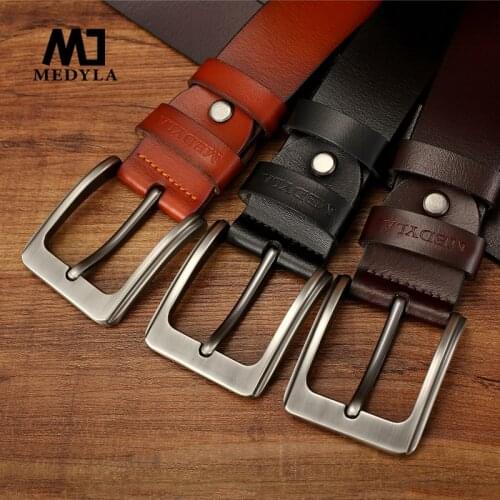 MEDYLA Genuine Leather Men Belt Alloy Pin Buckle Classic Luxury High Quality Real Leather Strap Men Belt SM01