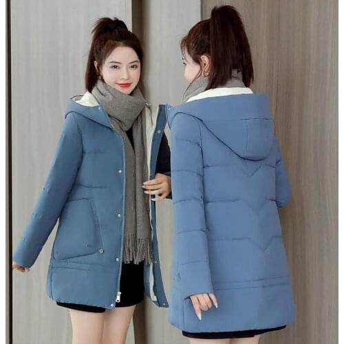 New Down cotton Clothes Womens jackets Autumn Winter Middle long Loose Hooded Thicken Big pocket Ladies Windbreakers Outerwear