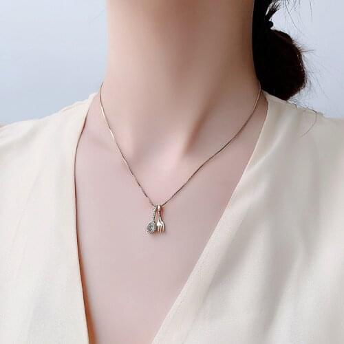 New Design Shiny Zircon Soup Spoon Pendant Necklace for Women Fashion Clavicle Necklace Cute Jewelry