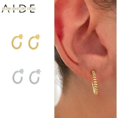 AIDE Fashion Twist Stud Earrings For Women Minimalism INS Weave C Shape Piercing Earings Fine Jewelry Gift pendientes plata 925