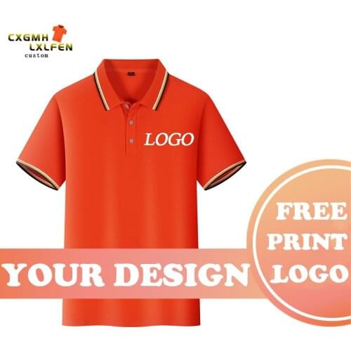 POLO shirt top 8-color custom logo short-sleeved high-end cotton gold three-sided lapel printing DIY brand text