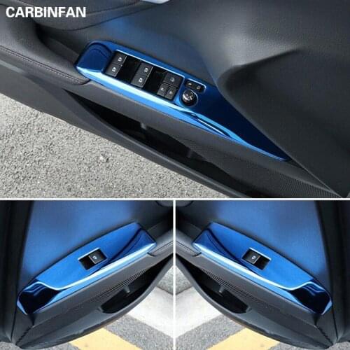 Stainless steel Inner Car Door Doorknob Armrest Window Glass Lift Button Panel Cover Trim 4Pcs/Set For Toyota Camry 2018 2019