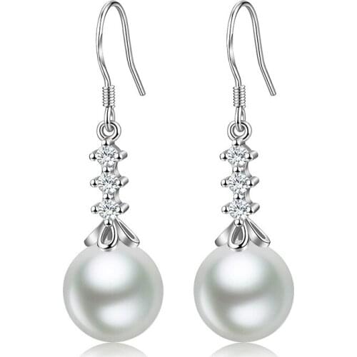 White Pearl Drop Earrings Women Fine Jewelry Classic Vintage Elegant Hanging Ear Rings Female Long Earrings Party Wedding