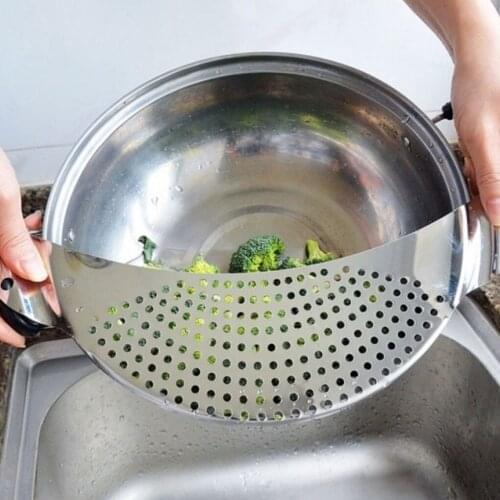 Stainless Steel Pan Pot Strainer Water Filter with Recessed Hand Grips Colander Pour Spout for Pasta Vegetable Sieve