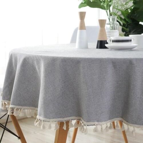 Round Table Cloth Solid Color Cotton And polyerter Tablecloth With Tassels Table Decorative Elegant Fabric Kitchen Table Cover
