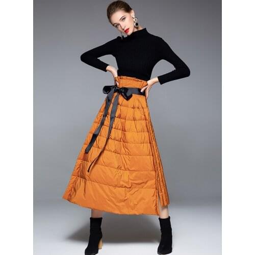 Stylish Winter Dress Women Down Dress White Duck Down High Waist Dress 2 Colors Fashion Winter Dress Thick Warm Dress for Women