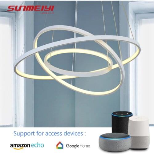 White LED Pendant Lights Round Hanging Pendant Lamp Google home Voice Control Nordic Lighting For Bedroom Kitchen Living room