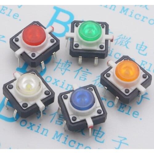 20PCS/LOT Tactile Push Button Switch Momentary Tact 12X12X7.0mm With LED lights (Red, yellow, blue, green, white) Each 4pcs