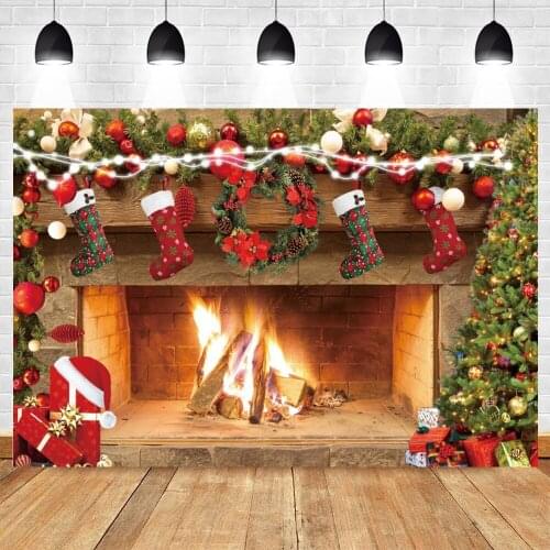 Christmas Backdrop Fireplace Fire Socks Ball Gift Newborn Baby Photography Background Vinyl Photozone Photophones For Photos