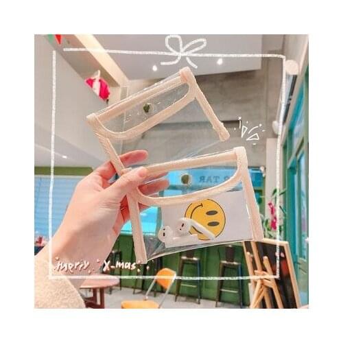 Japanese simple concealed buckle storage bag student transparent PVC stationery storage bag portable sundries lipstick finishing
