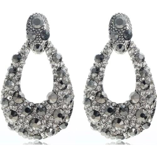 YaYi Jewelry Fashion BOHO Black Glass Crystal Rhinestone Dangle Women Ancient Gold Color Wear Ear Band Long Tassel Earrings