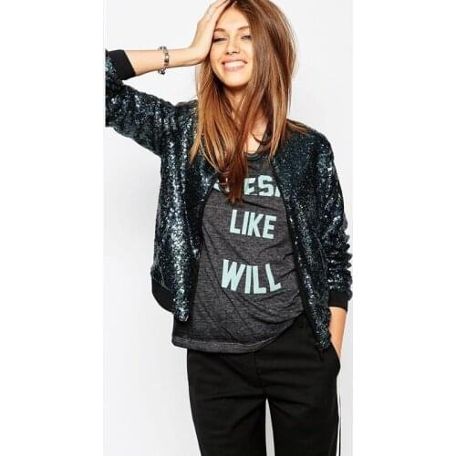 Women Sequins Coat Glitter Female Bomber Jackets Autumn Zipper Bling Outwear Streetwear Festival Costumes