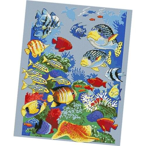 1 Set Stamped Cross Stitch Kit 11CT Needlework Kits --Tropical Fish Pattern