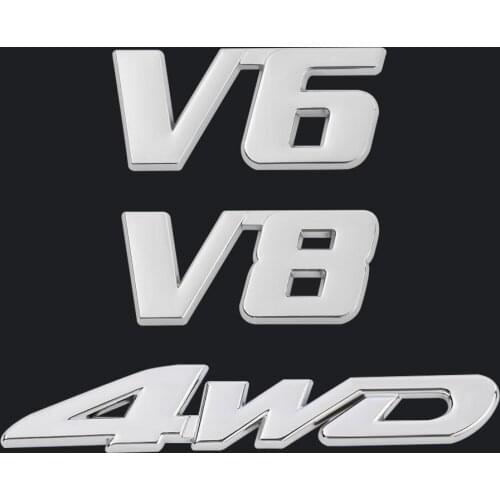 1PCS 3D Metal Sticker 4WD V6 V8 3D Chrome Car Vehicle Tailgate Sticker Trunk Lid Emblem Badge Decal Decoration Car Styling