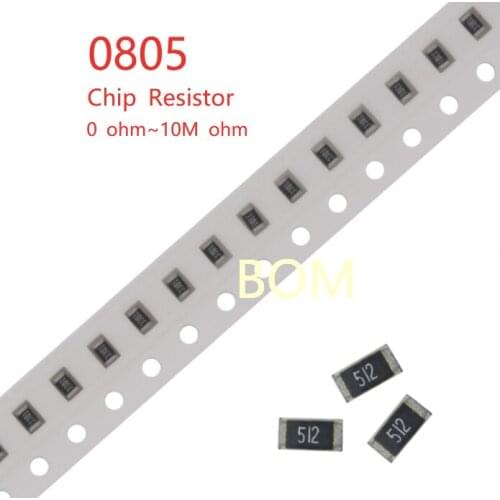 100Pcs 0805 SMD 1/4W 0R ~ 10M chip resistor 0 10R 100R 220R 330R 470R 1K 4.7K 10K 47K 100K 0 10 100 330 470 ohm