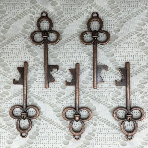 100pcs/lot DIY Wedding Favors Party Gifts Back Gifts for Guests Clover with Bell Design Skeleton Key Beer Bottle Opener