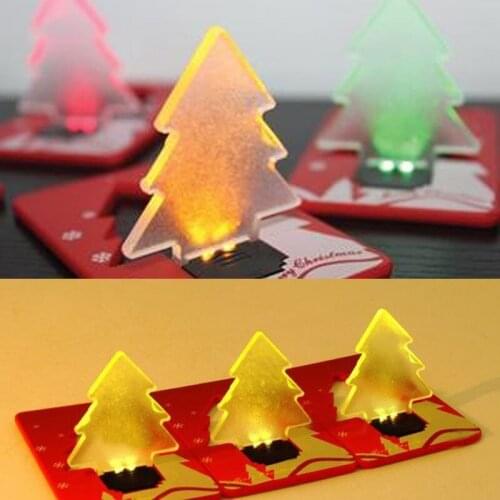2pcs Mini Portable LED Card Pocket Light Pocket Wallet Night Lamp Xmas Tree Shape Christmas Decoration Gift Ultra-thin