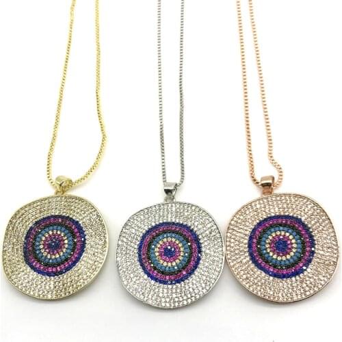 5pcs/lot Pendant Necklace Micro CZ Pave Gold Filled Round Shape Box Chain Necklaces Jewelry