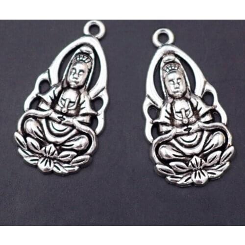 5pcs Silver Plated Buddhist Guanyin Bodhisattva Amulet Pendant Retro DIY Handmade Metal Jewelry Alloy Accessories 36*19mm A638